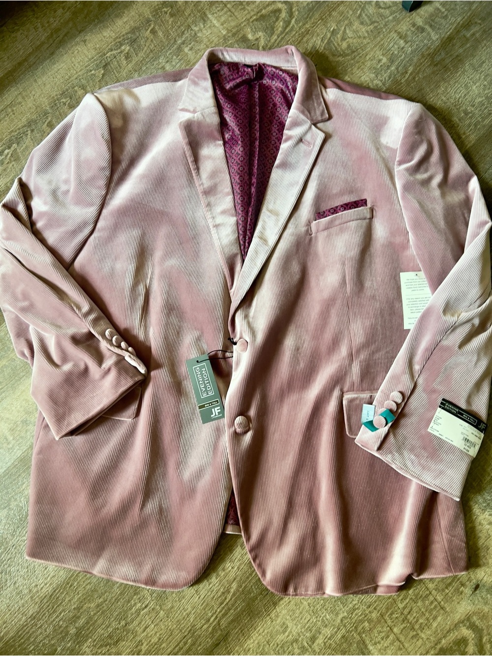 JF J. Ferrar Corded Mens Big and Tall Regular Fit Velvet Sport‎ Coat-Size 52R - Picture 2 of 13
